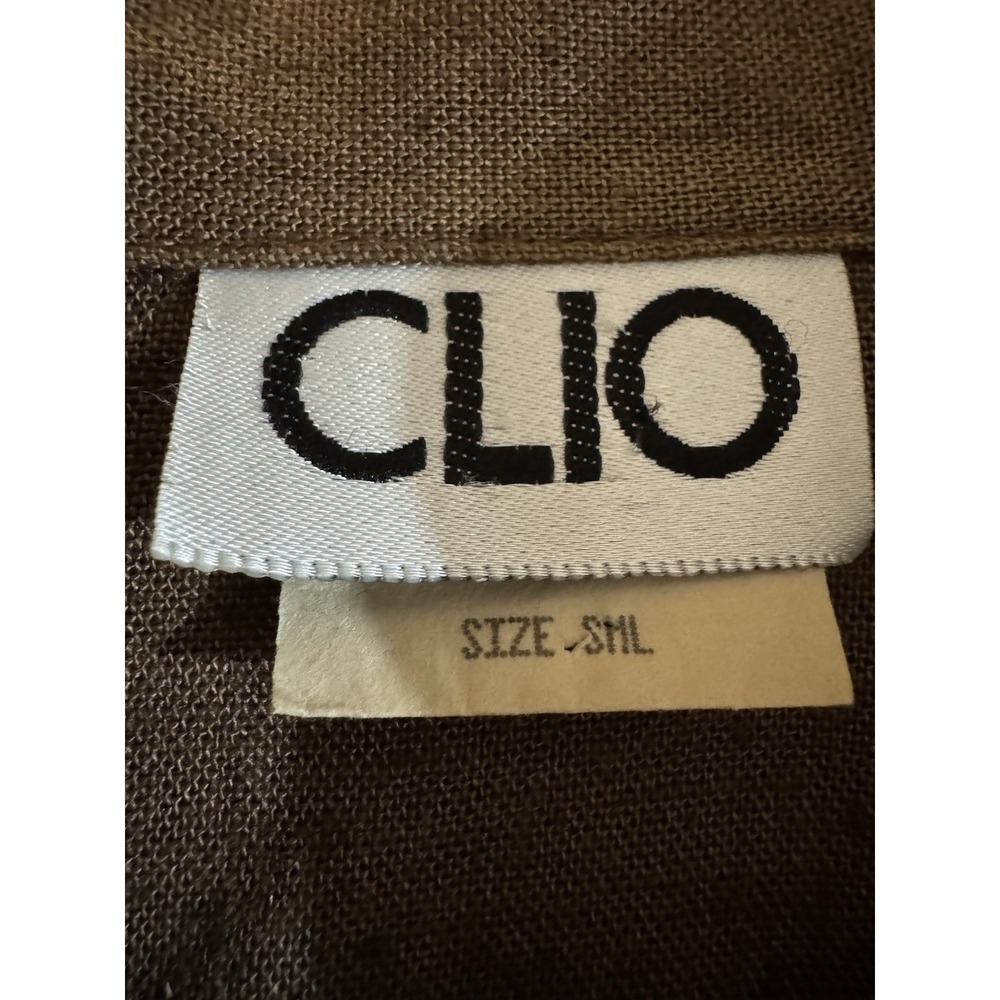 Vintage Clio Womens Flax Button Down Shirt S Brown Peter Pan Collar Boxy‎ Earthy - Picture 4 of 7